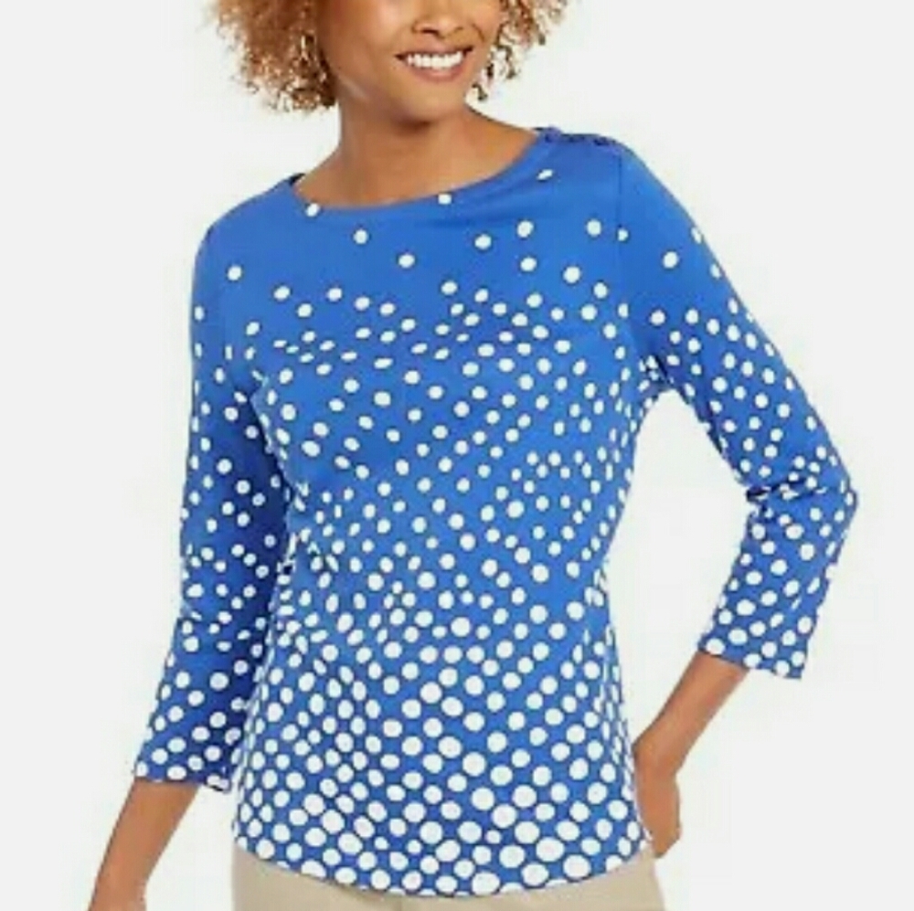 Charter Club 3/4 Pima Boat neck XL Modern Blue Top